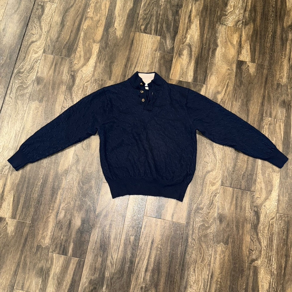 Peter Millar Girls Navy Blue Cable-Knit Sweater‎ 1/4 Button Size XL
